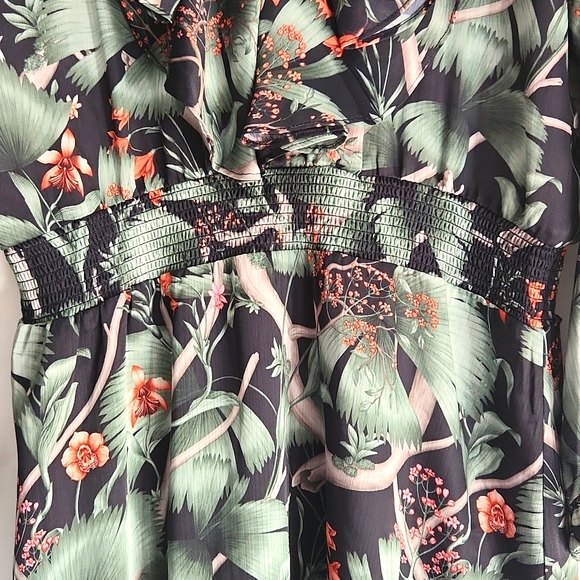 🌺Johanna Ortiz X H&M Floral Print Silky Dolman Sleeve Mini Dress, size M, Green - Picture 7 of 11